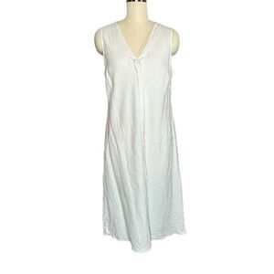 J Jill White Linen Ruffle Midi Dress | Size 14